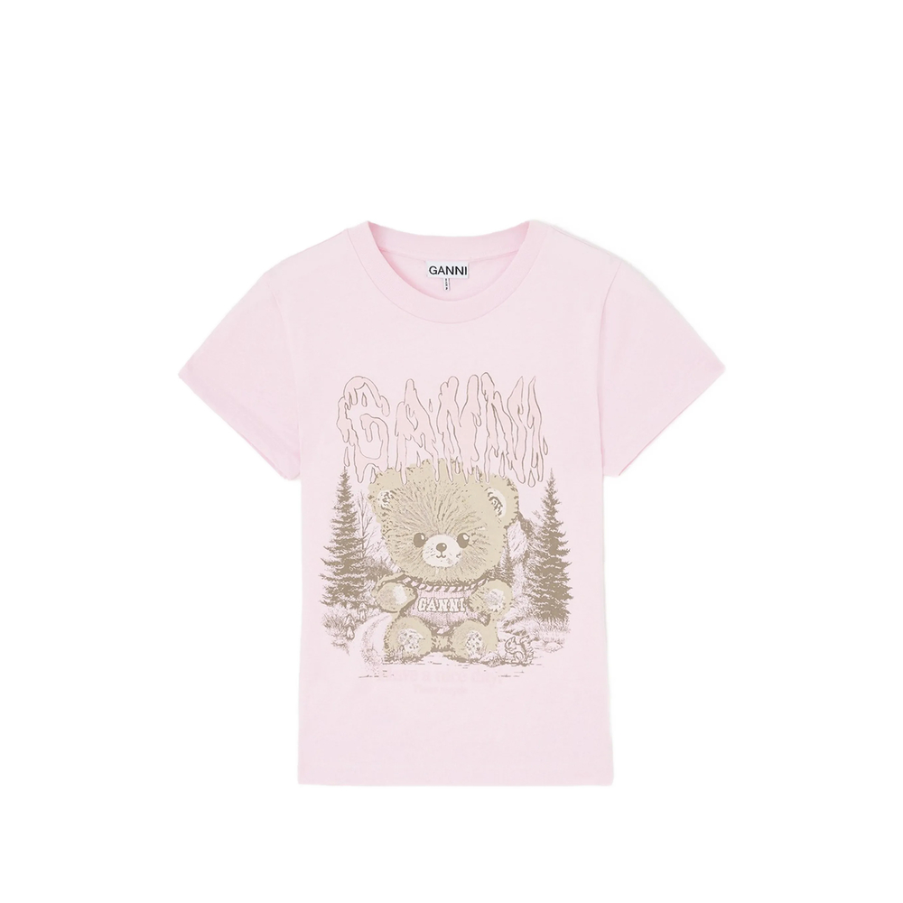 Ganni Baby-fit T-shirt With Forest Teddy