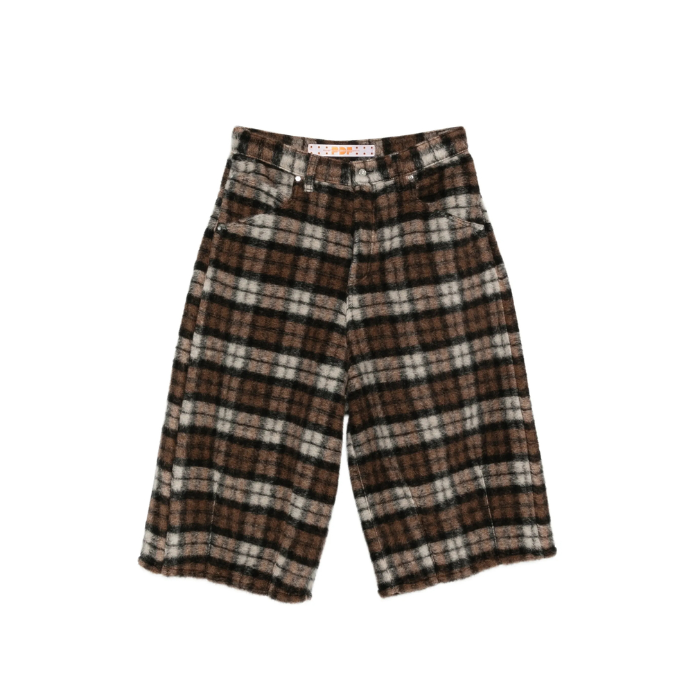 Check-Pattern Wide-Leg Trousers