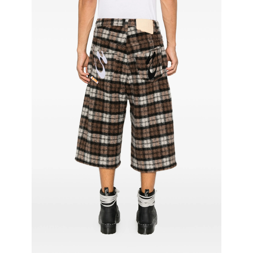 Check-Pattern Wide-Leg Trousers