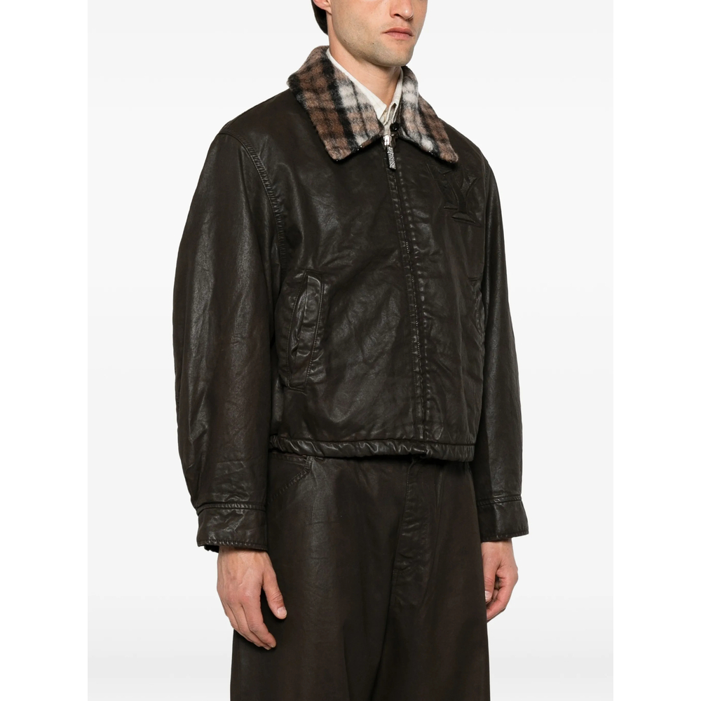 Check-Collar Logo-Embossed Jacket