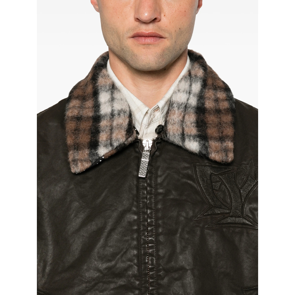 Check-Collar Logo-Embossed Jacket