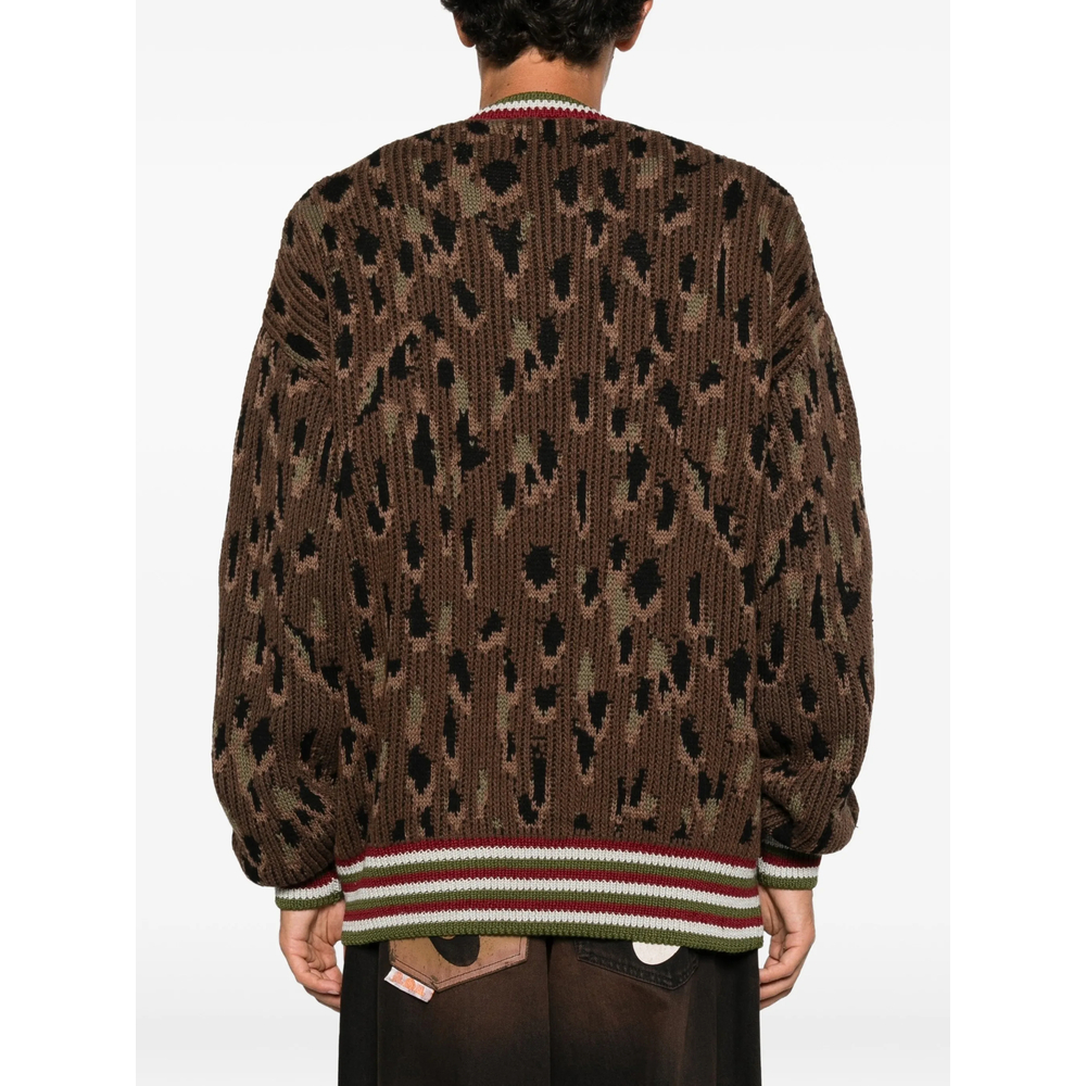 Leopard-Pattern Striped-Trim Cardigan