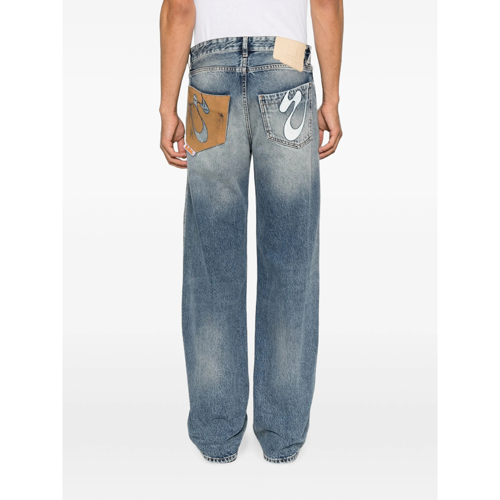 Distressed Graphic-Print Straight-Leg Jeans