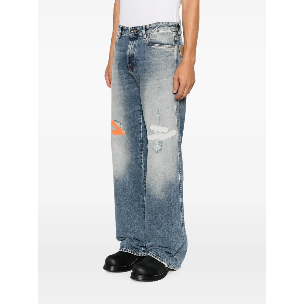 Distressed Graphic-Print Straight-Leg Jeans
