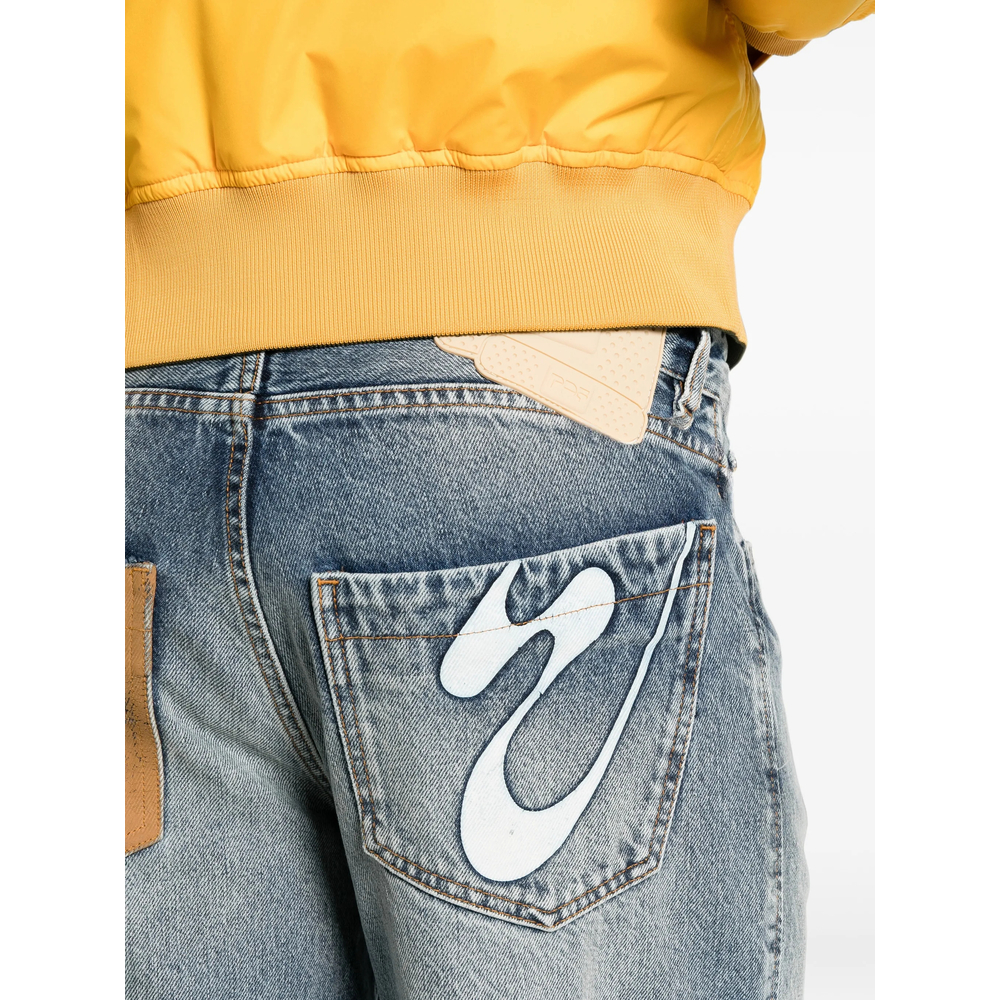 Distressed Graphic-Print Straight-Leg Jeans