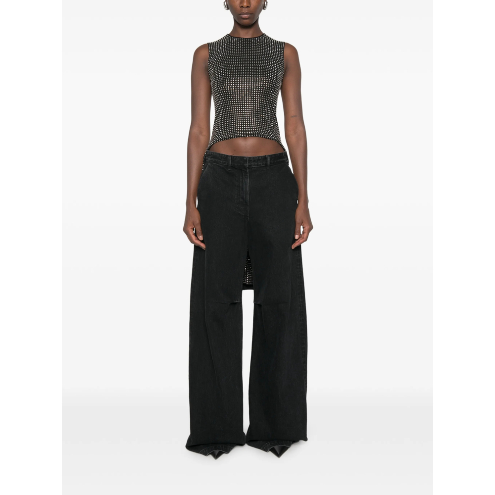 Crystal-Embellished Sleeveless High-Low Top