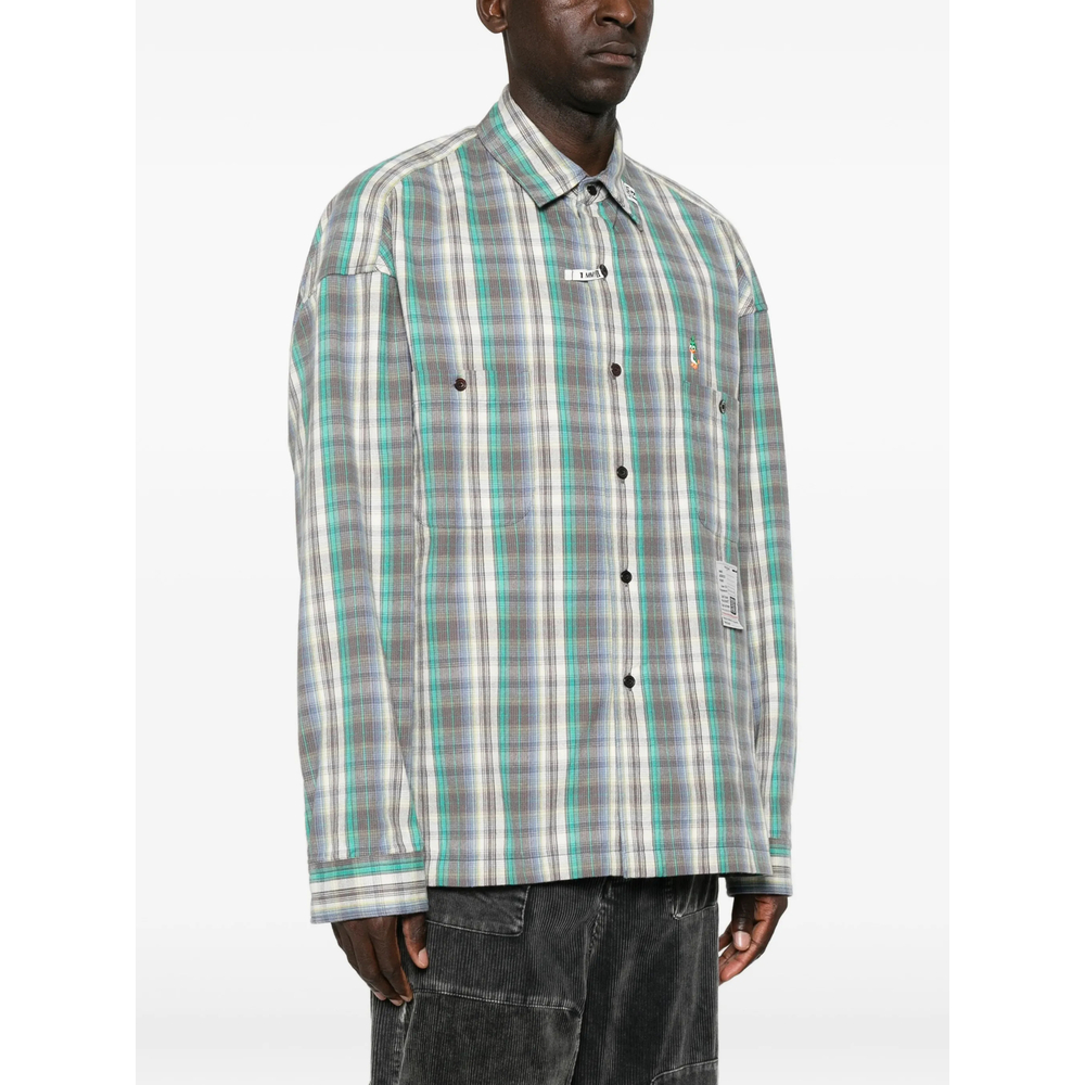 Check-Pattern Logo-Patch Shirt