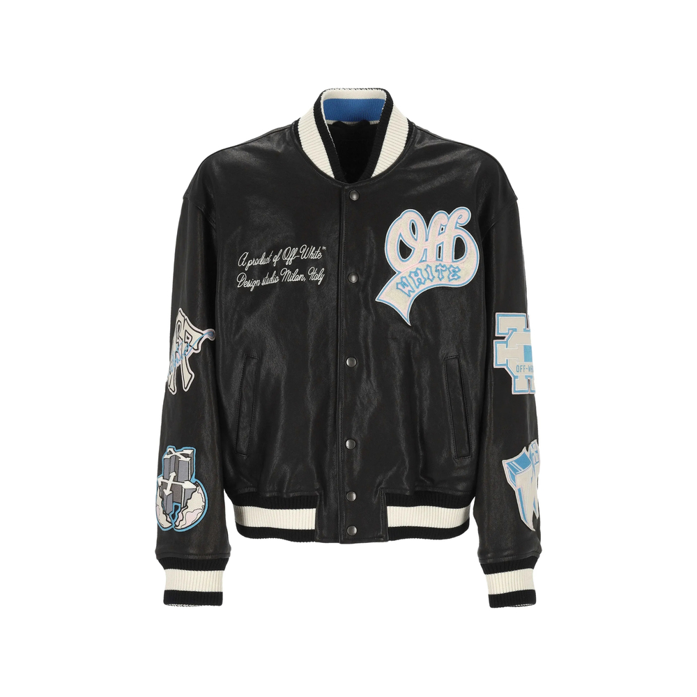 Off-white Patch-detail Leather Bomber Jacket