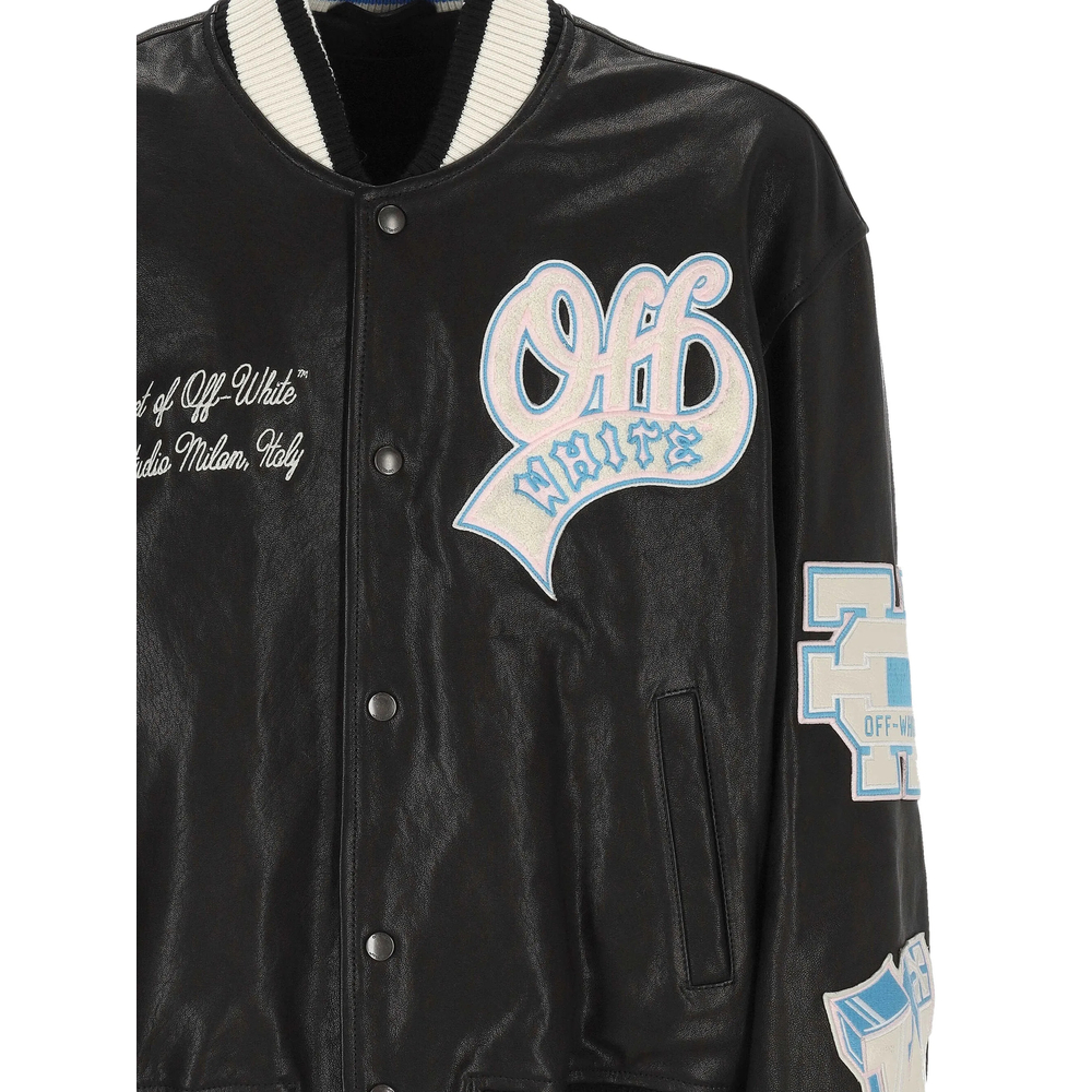 Off-White Patch-Detail Leather Bomber Jacket