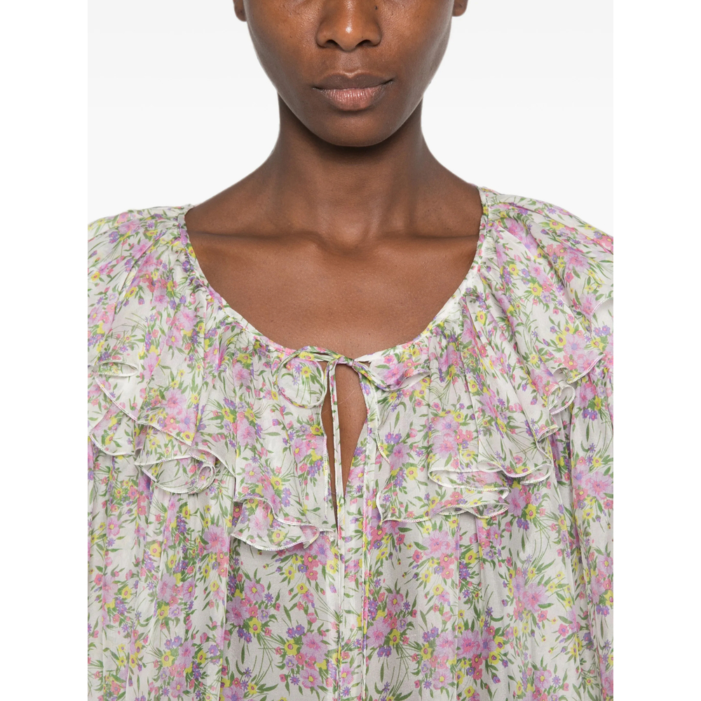 Floral-Print Ruffled Blouse