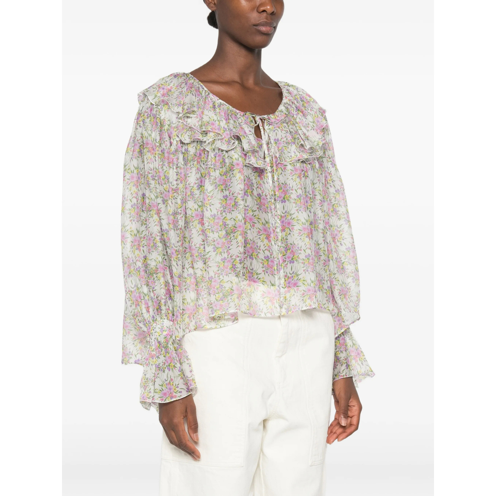 Floral-Print Ruffled Blouse