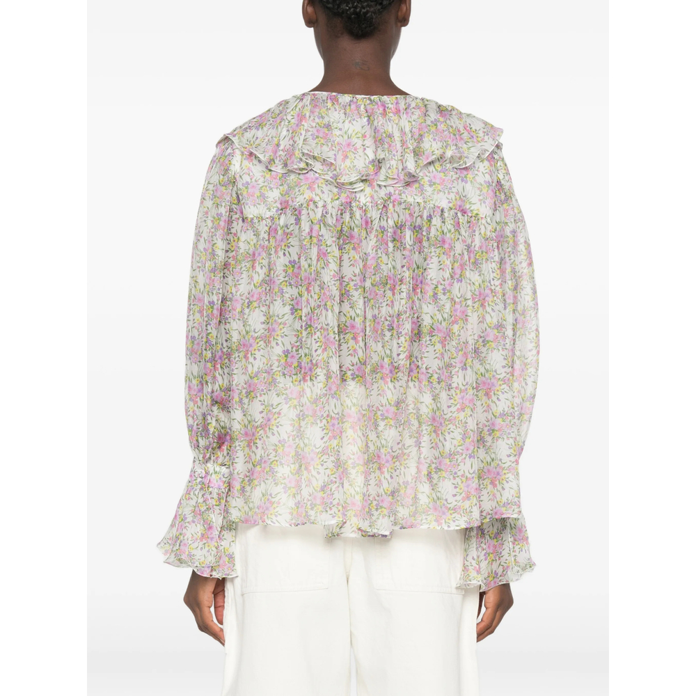 Floral-Print Ruffled Blouse
