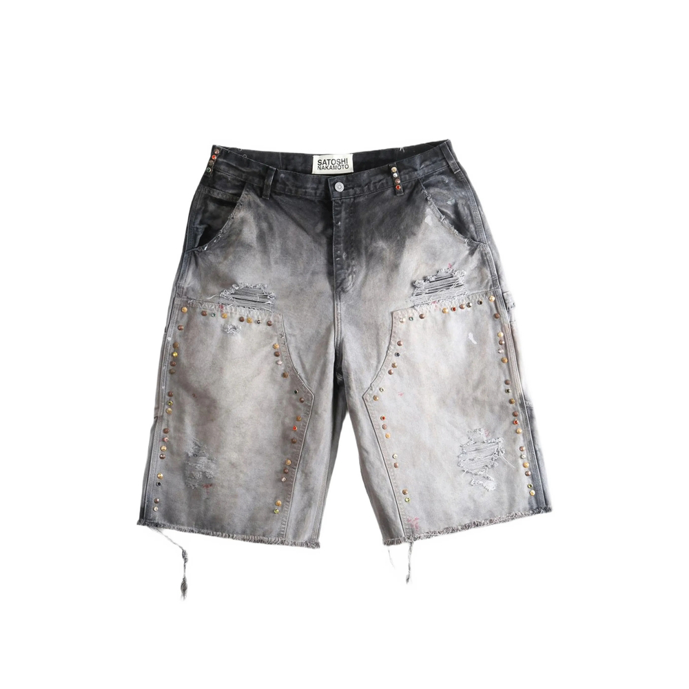Satoshi Nakamoto Danny's Carpenter Stud-embellished Distressed Shorts