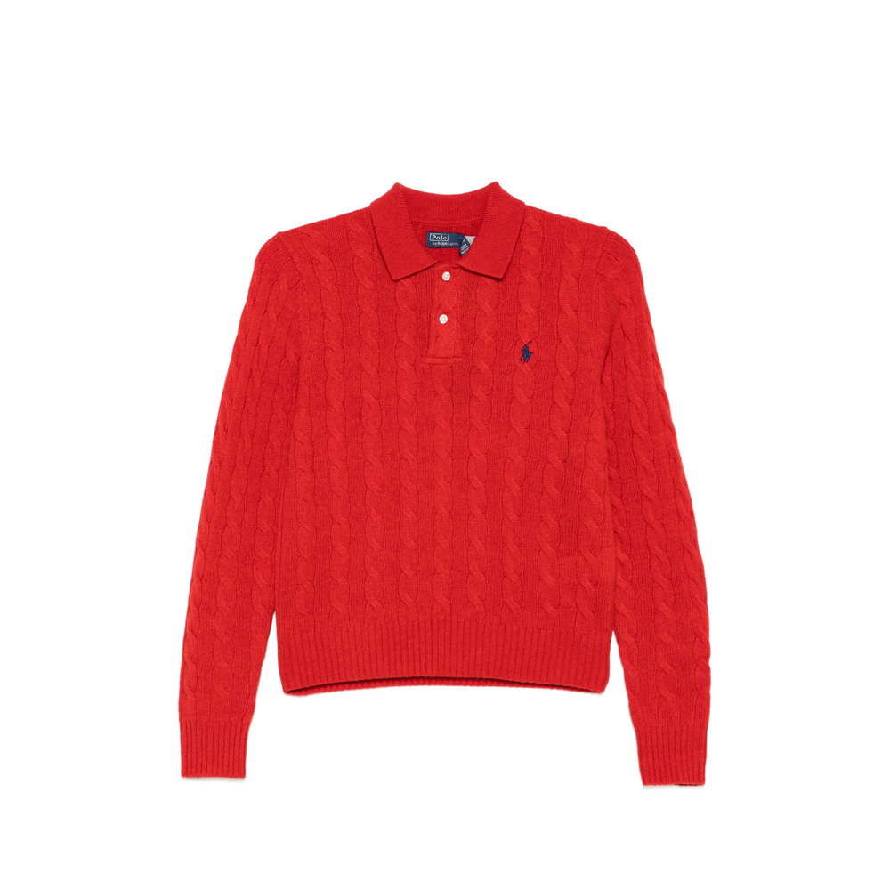Cable-Knit Polo Sweater