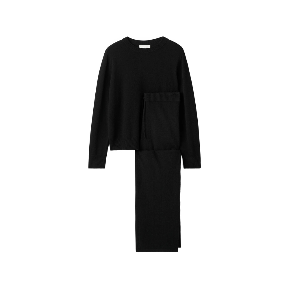 Soft Goat Elasticated-waist Trousers Set In Black