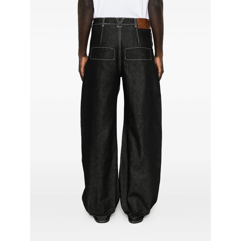 Contrast-Stitch Wide-Leg Jeans