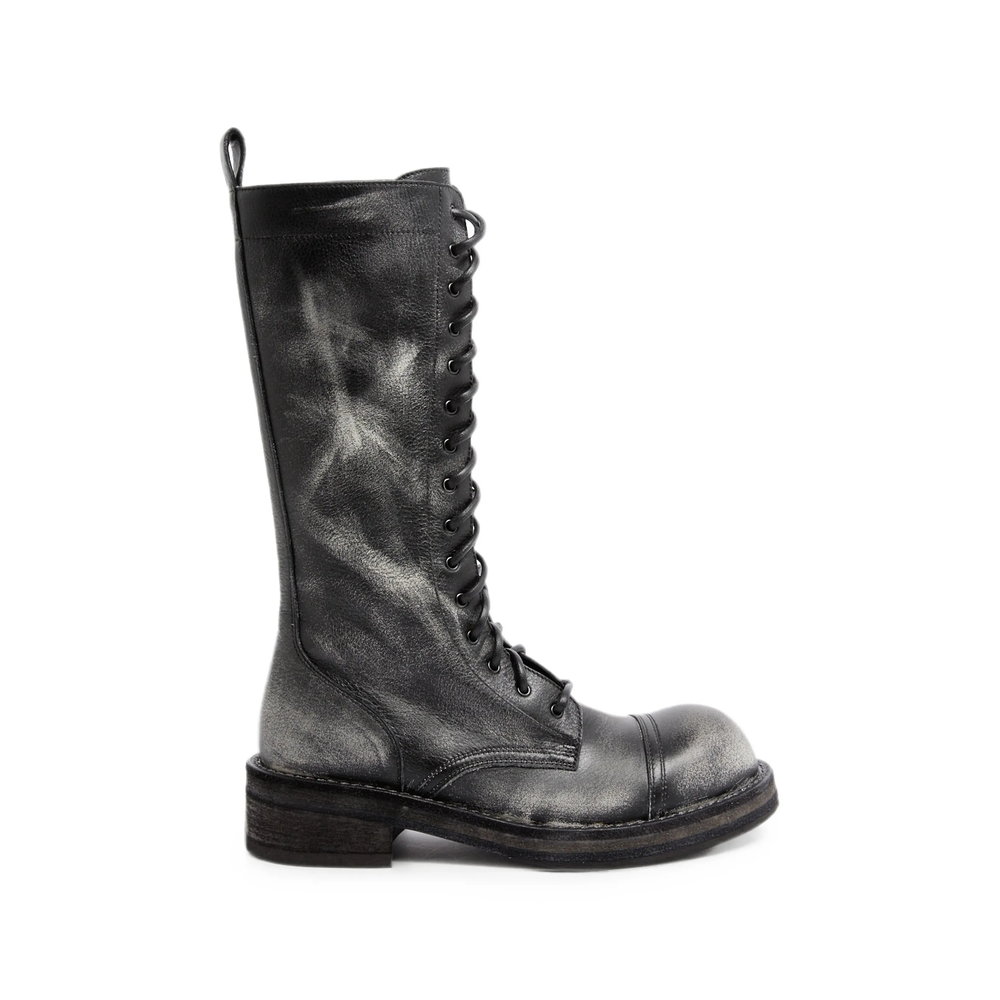 Brushed Leather Lace-Up Combat Boots