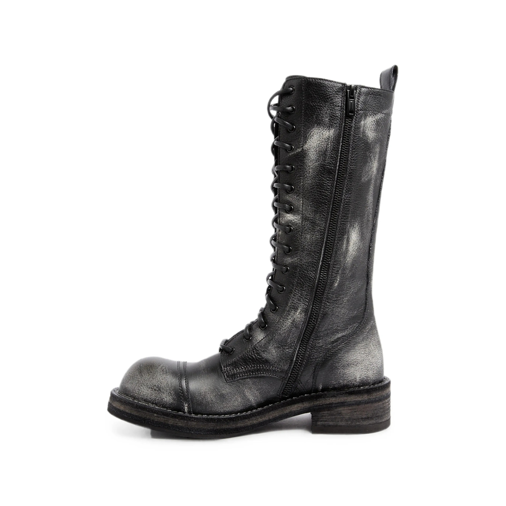 Brushed Leather Lace-Up Combat Boots
