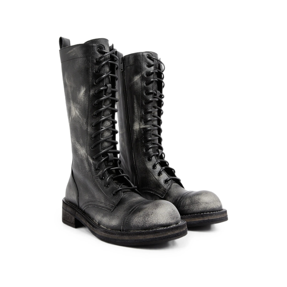 Brushed Leather Lace-Up Combat Boots