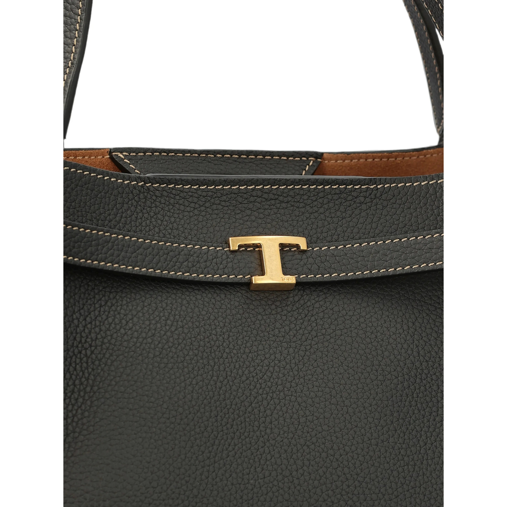 T Signature Shopping Bag In Leather Mini