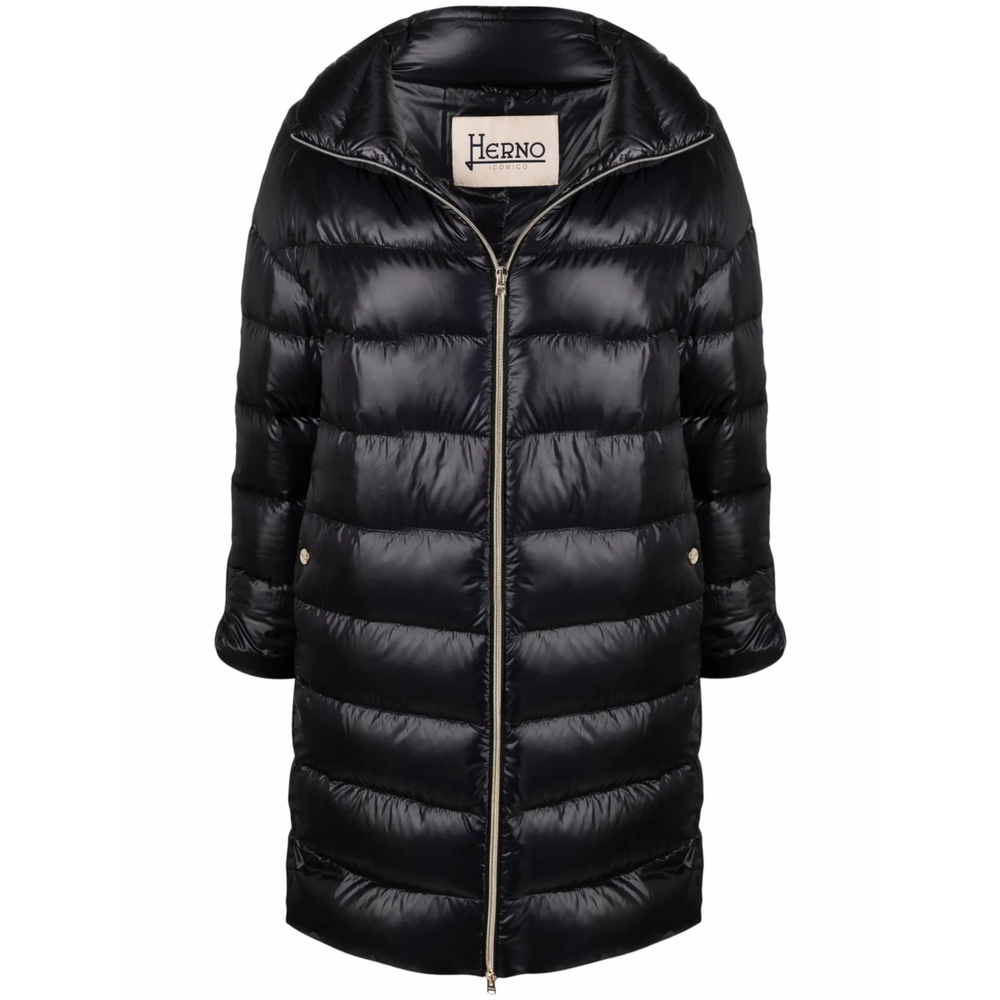 Quilted Funnel-Neck Single-Breasted Coat