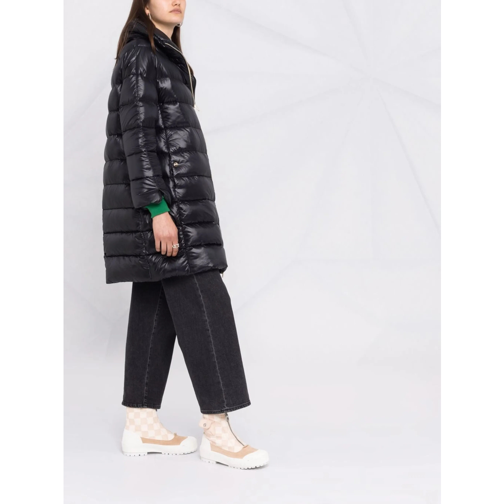 Quilted Funnel-Neck Single-Breasted Coat