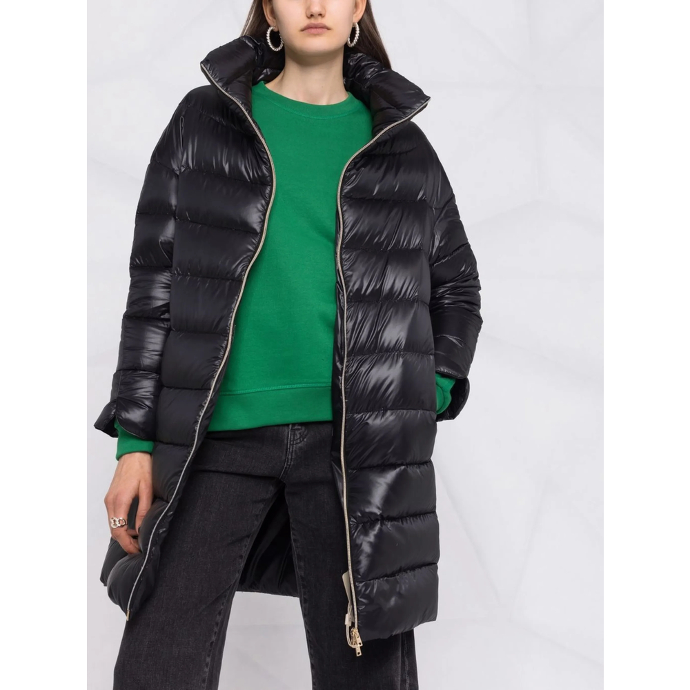 Quilted Funnel-Neck Single-Breasted Coat
