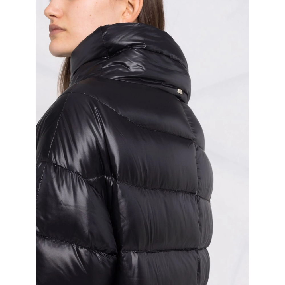 Quilted Funnel-Neck Single-Breasted Coat