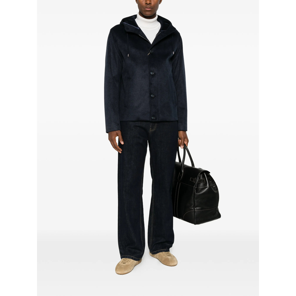 Hooded Button-Fastening Jacket