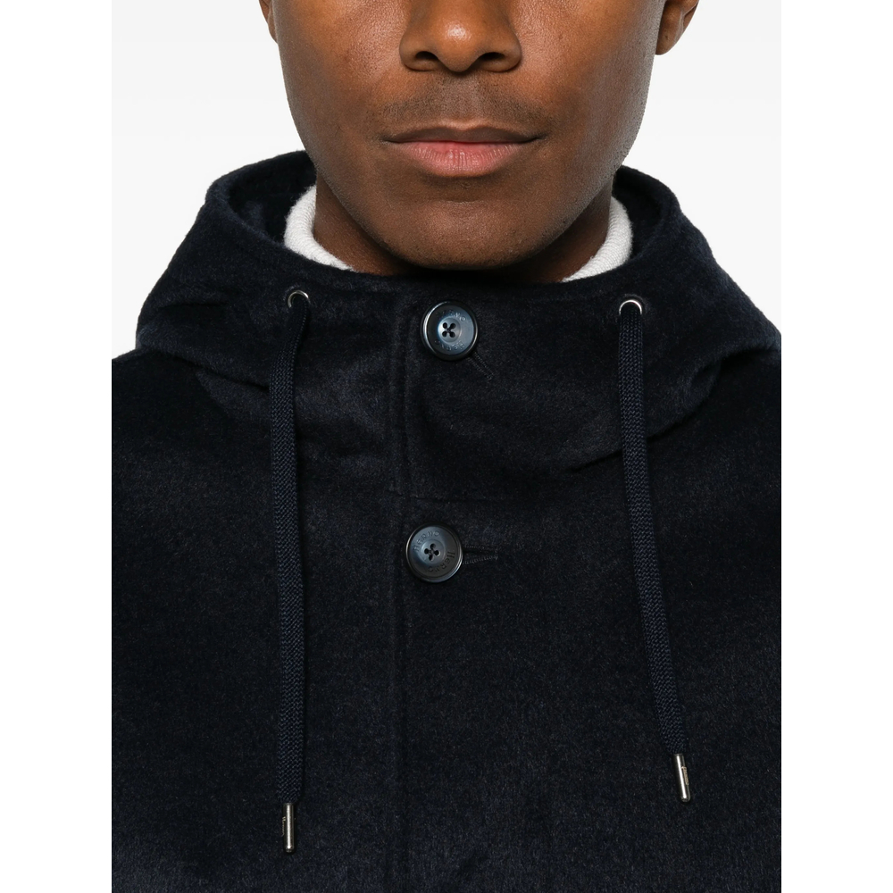 Hooded Button-Fastening Jacket