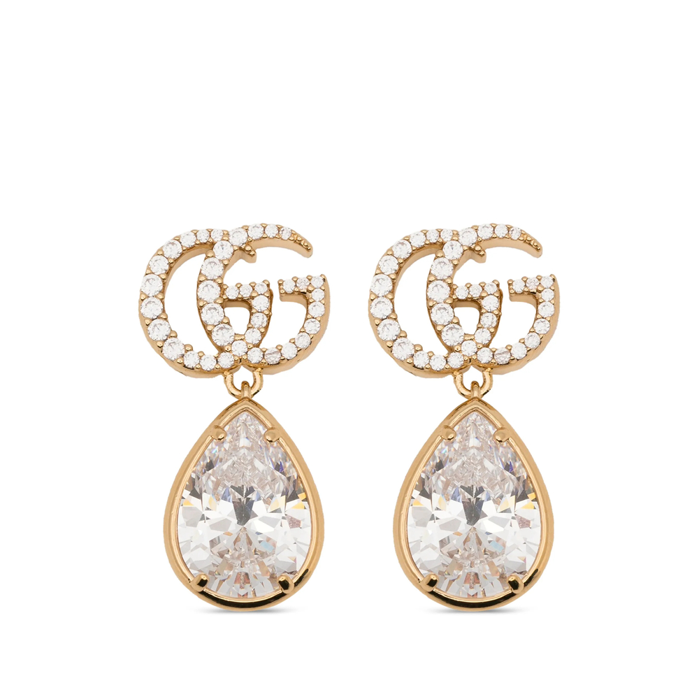 Gucci Double G Crystal-embellished Drop Earrings