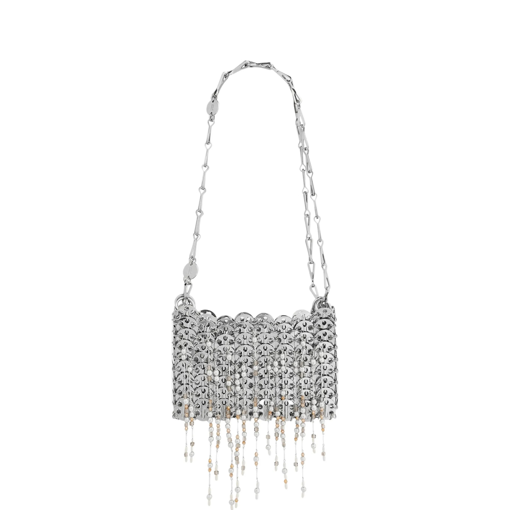 Rabanne 1969 Nano Silver Bag With Pearl Fringes