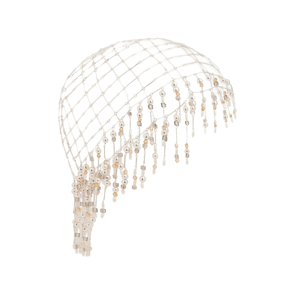 Rabanne Silver Beanie With Pearl Fringes
