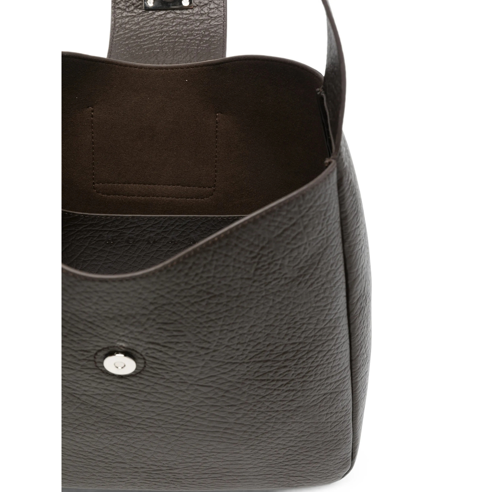 Grained-Leather Buckle-Detail Tote Bag