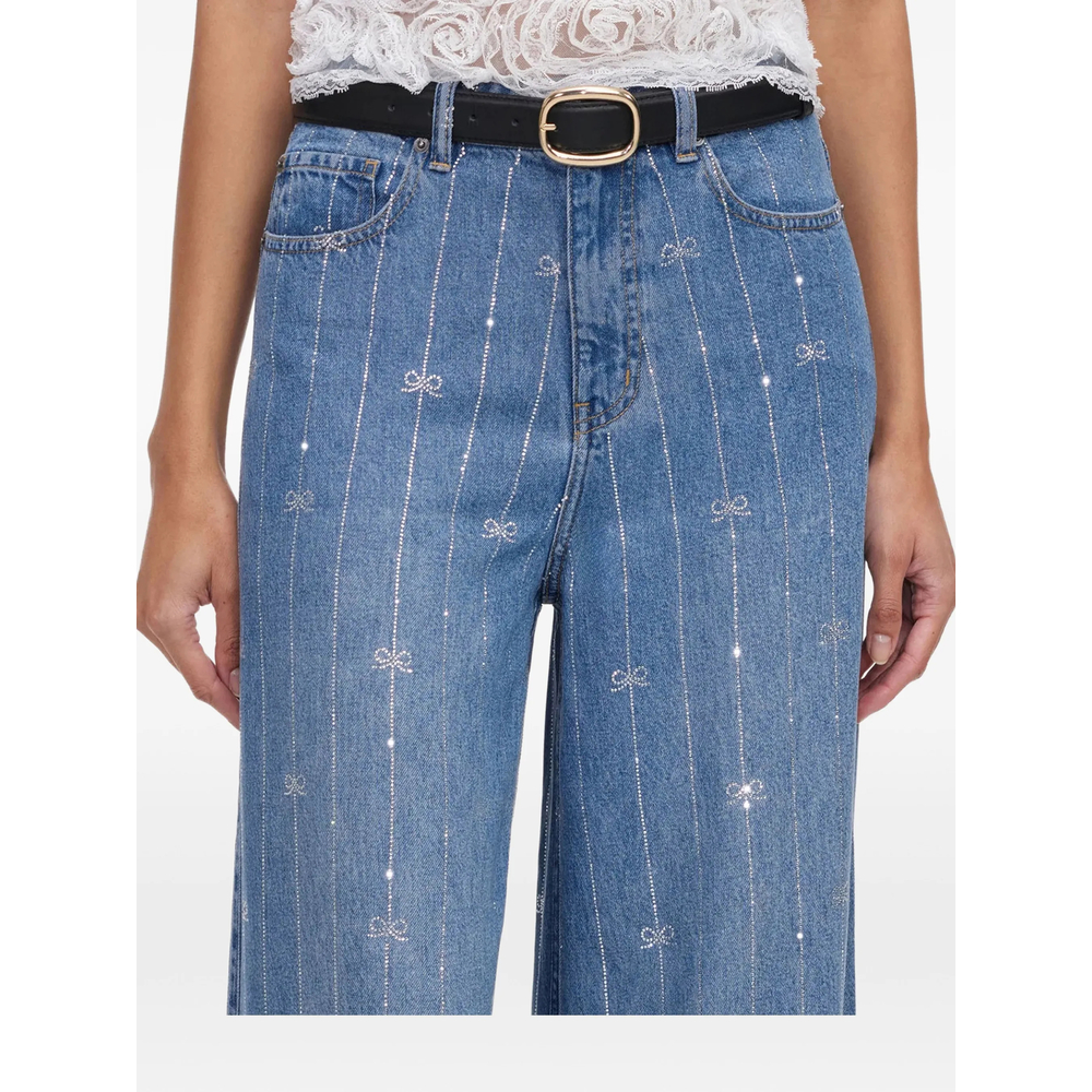 Self-portrait Rhinestone-embellished Bow-print Jeans In Blue