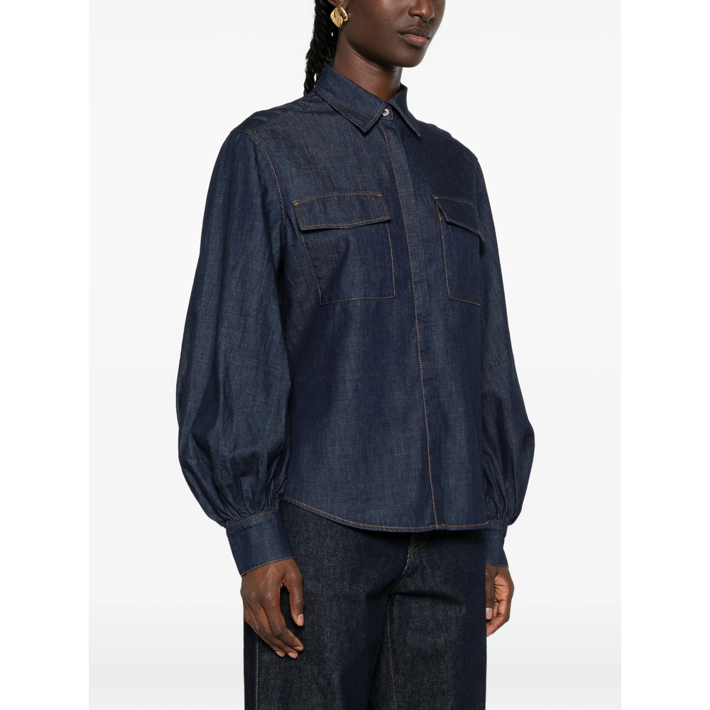 Balloon-Sleeve Denim Shirt