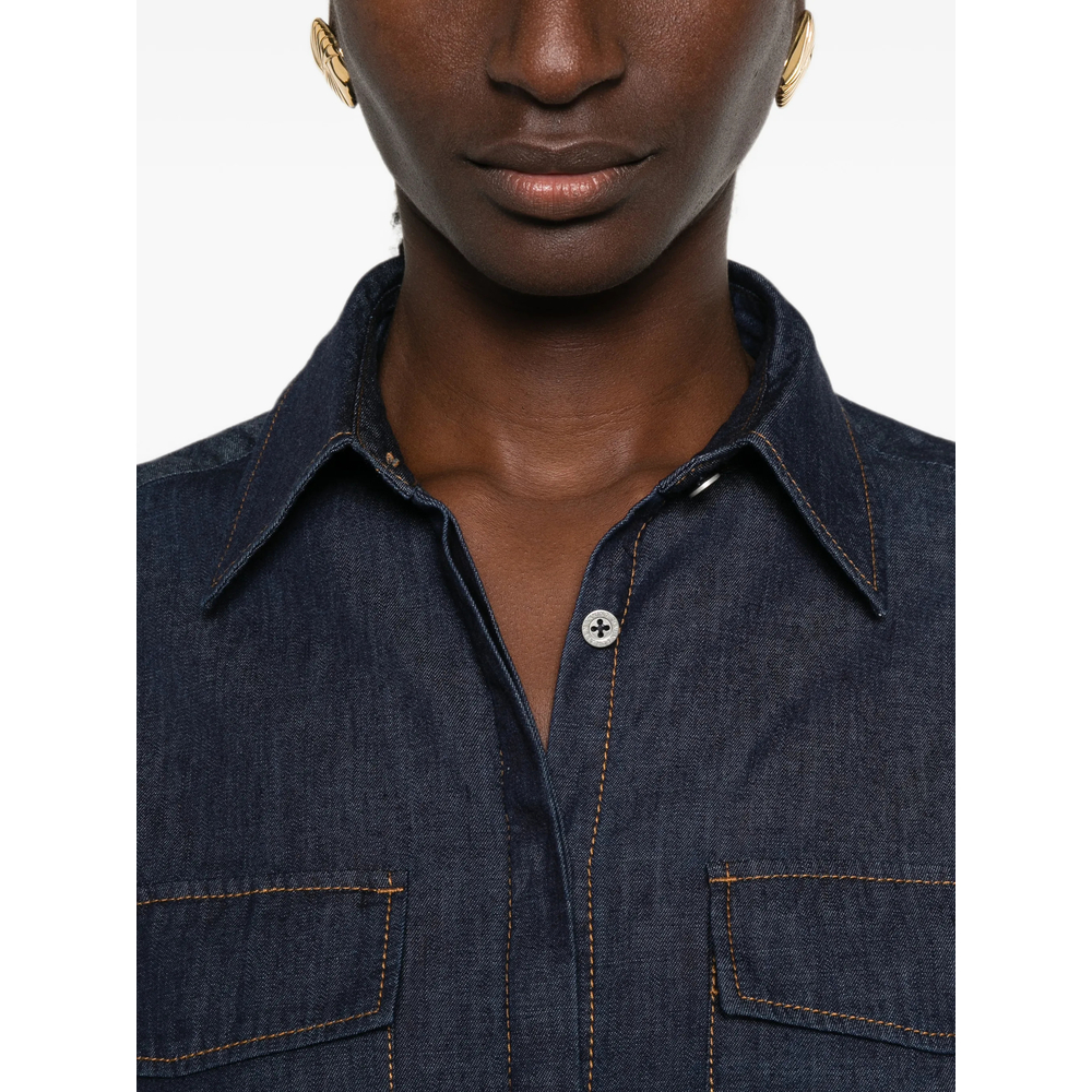 Balloon-Sleeve Denim Shirt