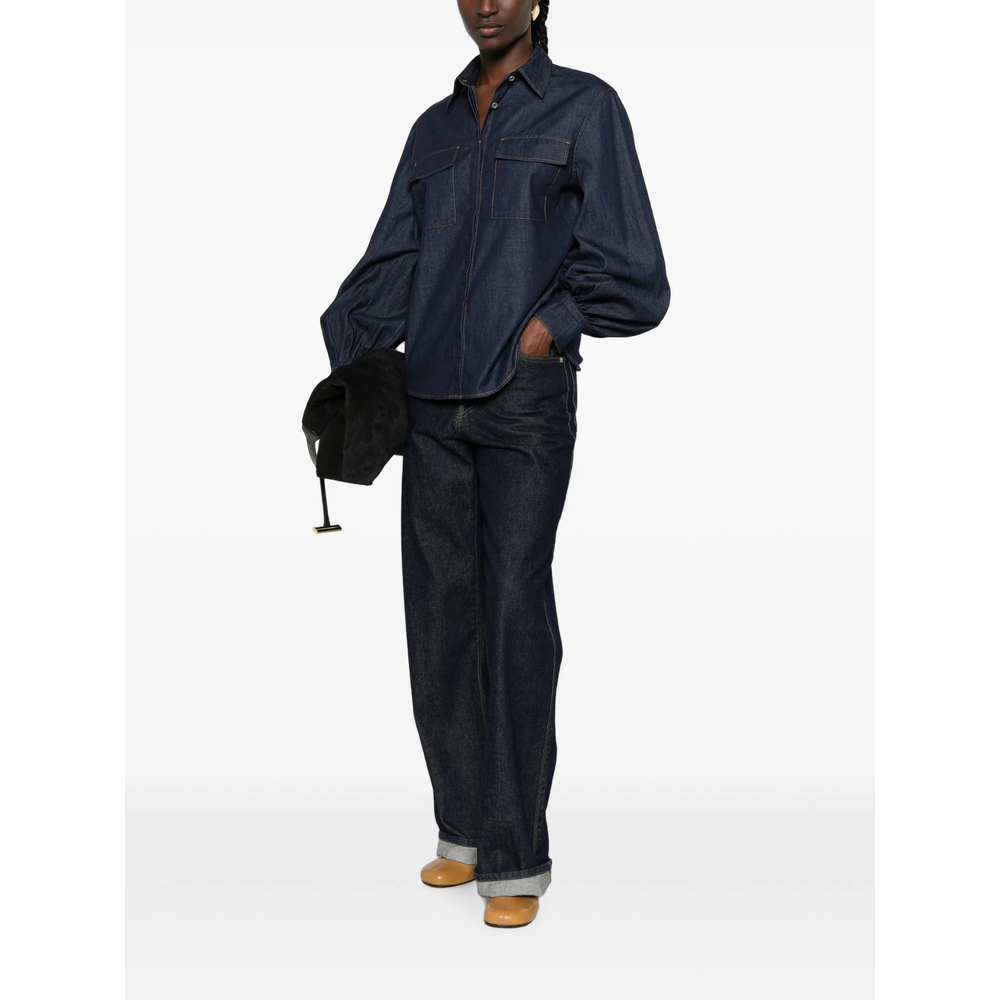 Balloon-Sleeve Denim Shirt