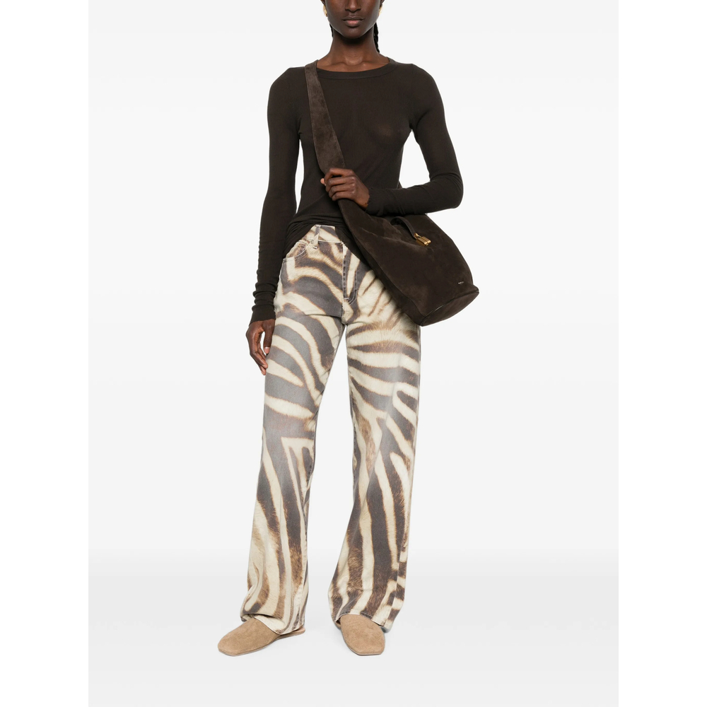 Stovepipe Zebra-Print Straight-Leg Jeans