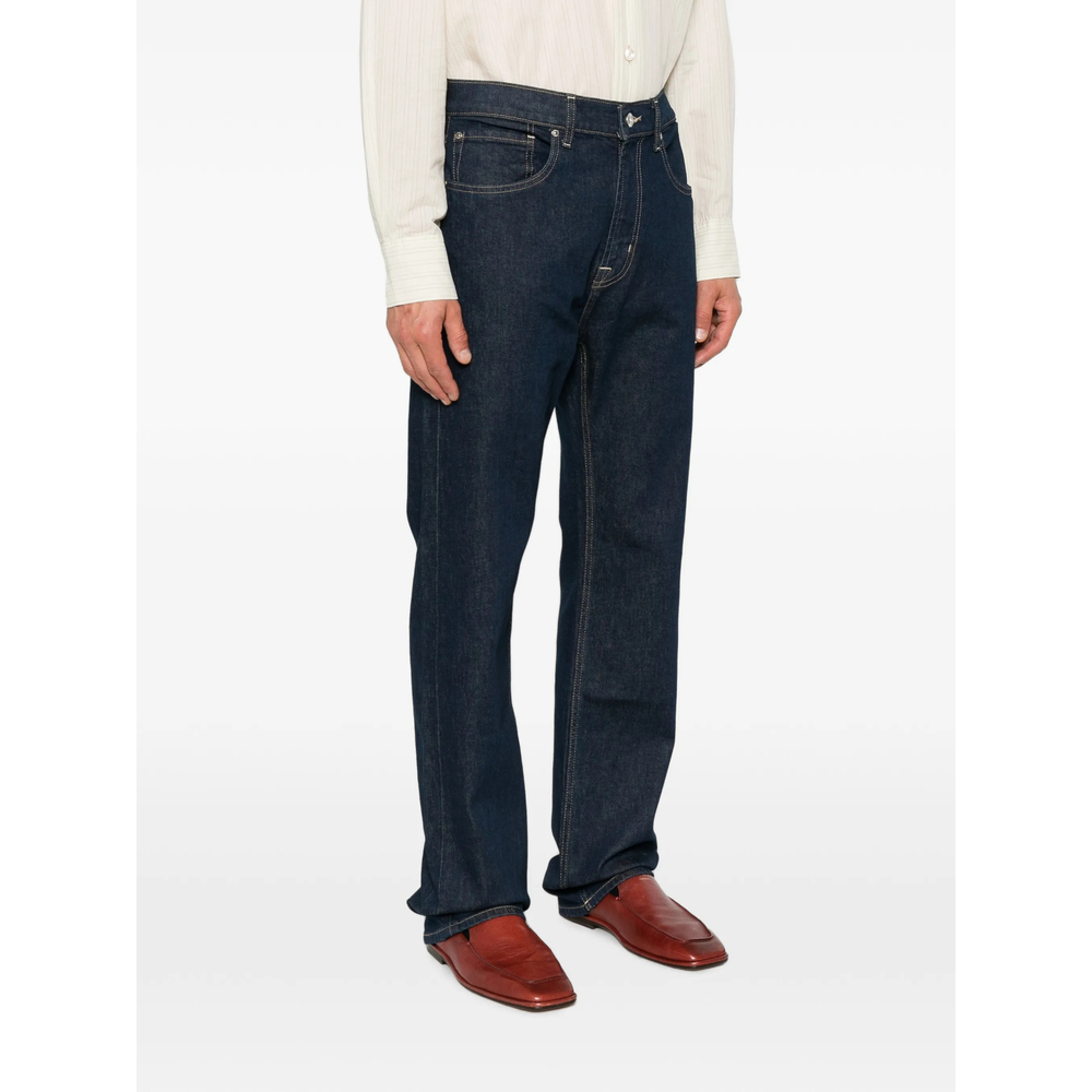 Contrast-Stitch Straight-Leg Jeans