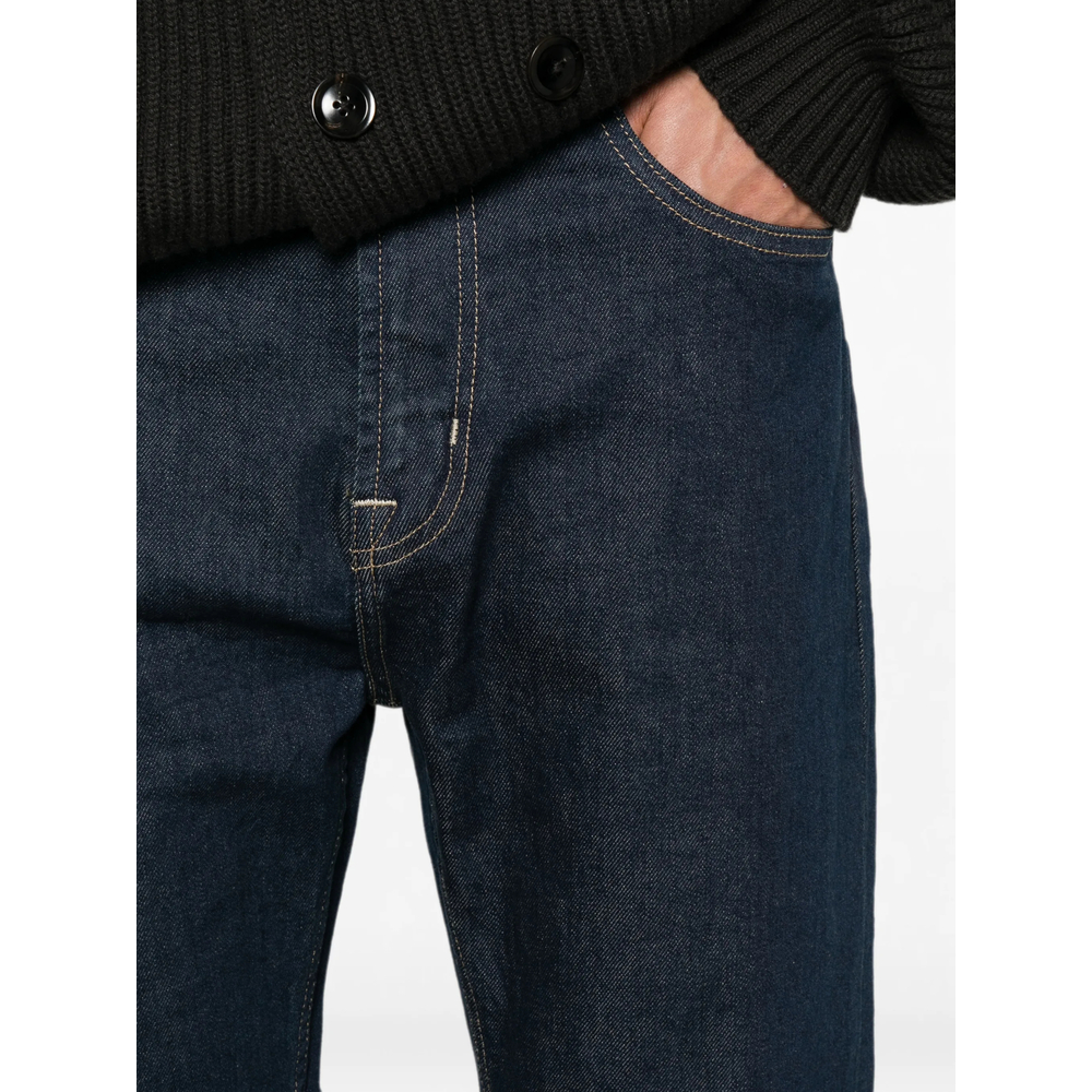 Contrast-Stitch Straight-Leg Jeans