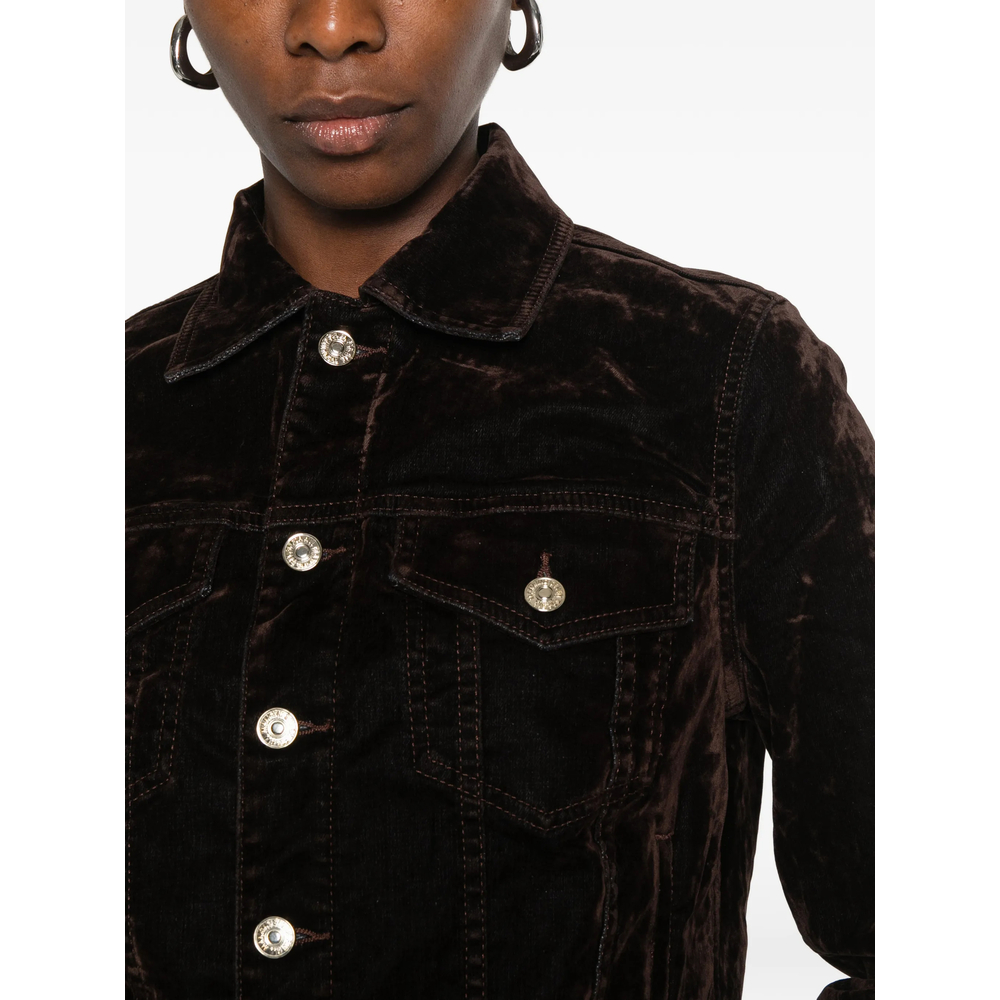 Velvet-Effect Button-Up Jacket