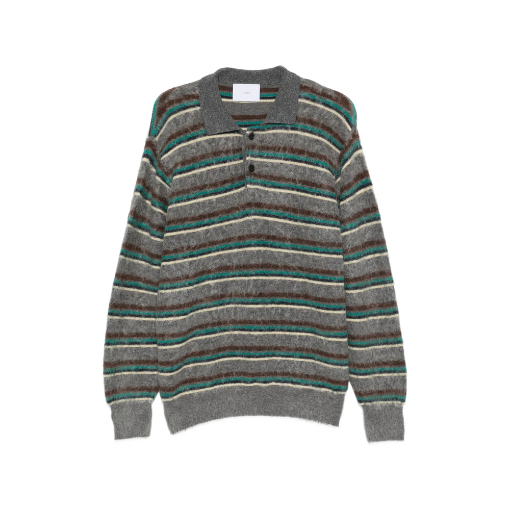 Striped Polo-Collar Sweater