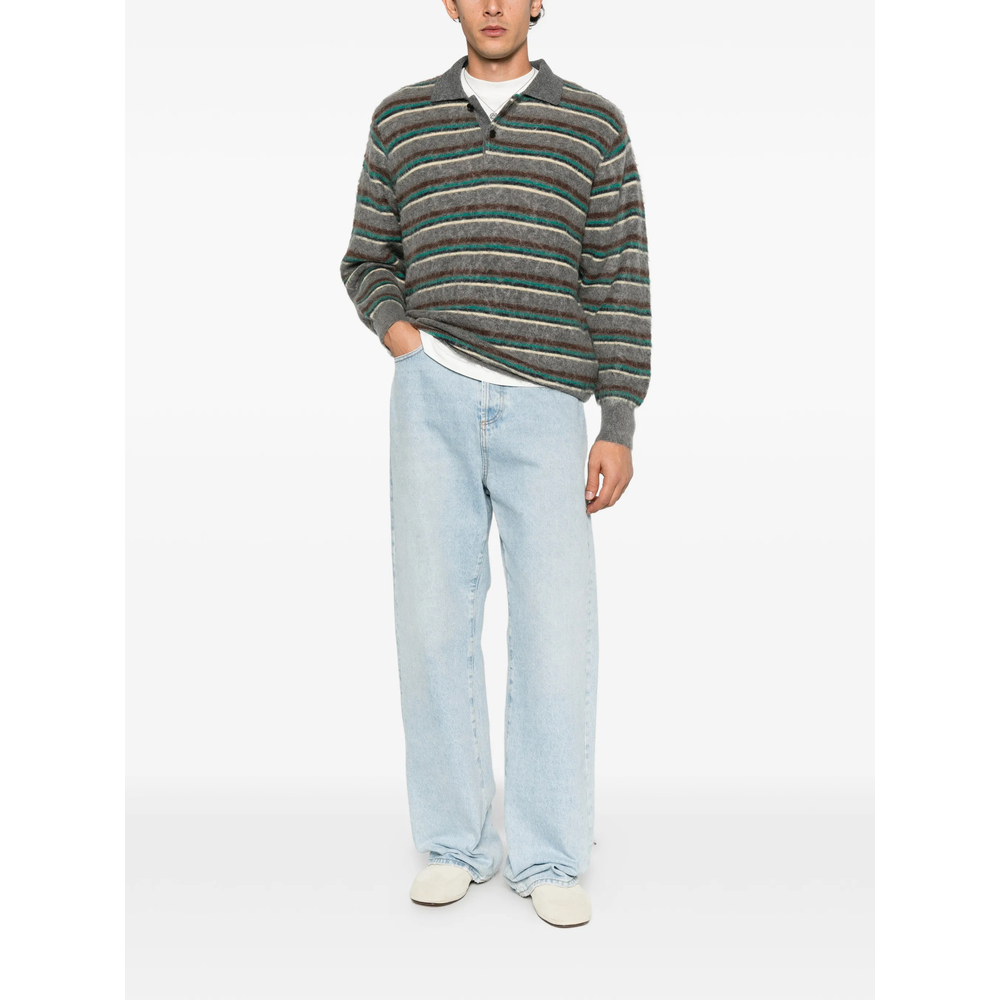 Striped Polo-Collar Sweater