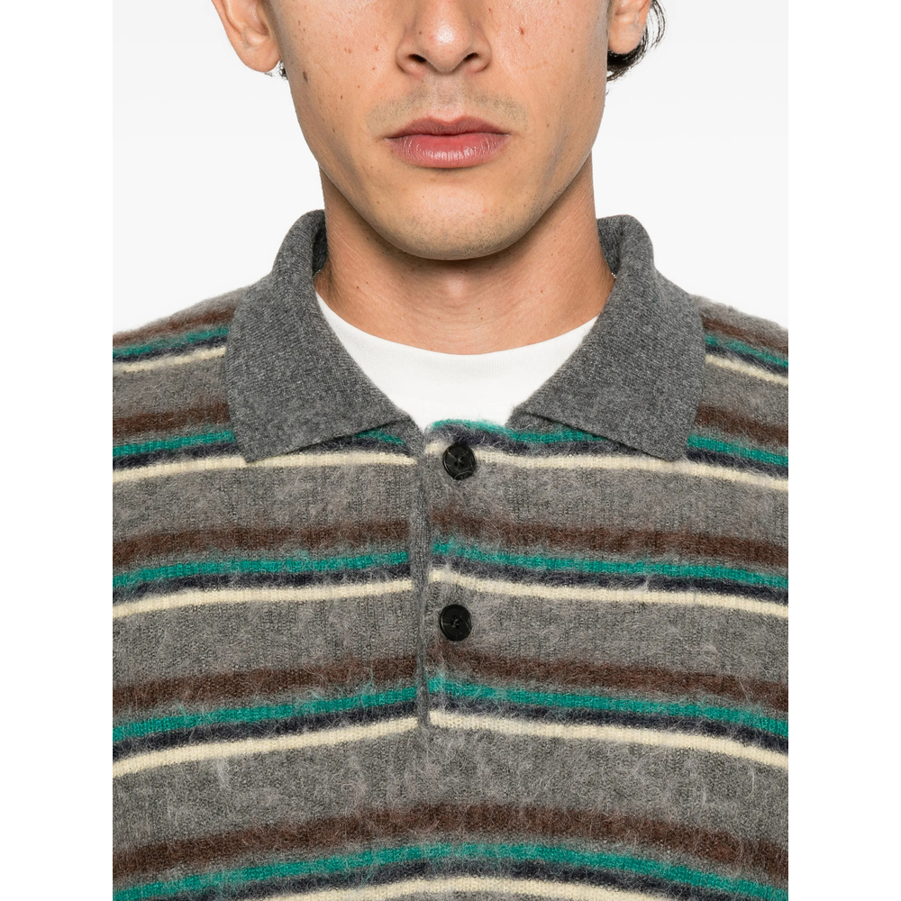 Striped Polo-Collar Sweater