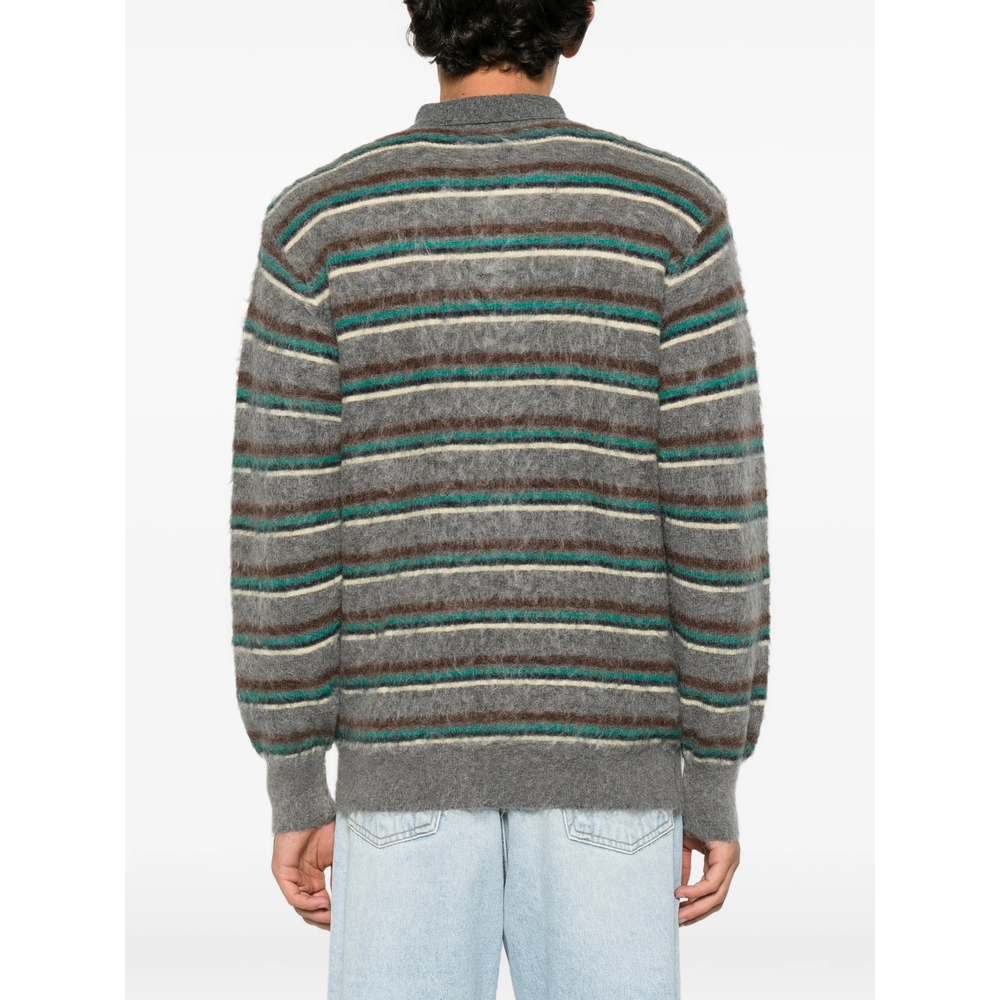 Striped Polo-Collar Sweater