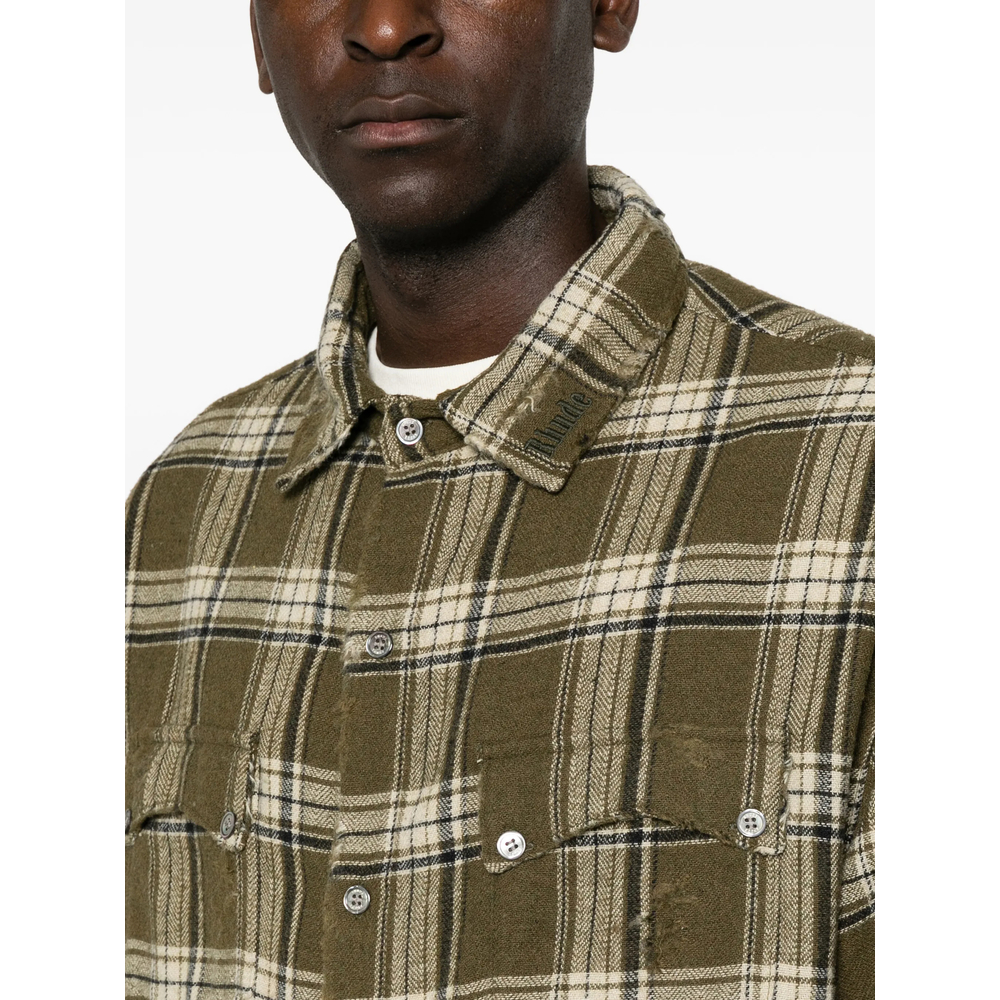 Check-Pattern Distressed-Effect Shirt