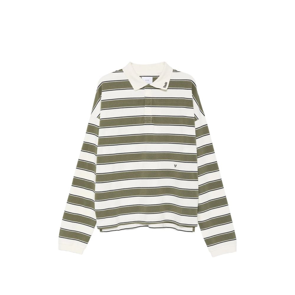 R H U D E Horizontal-stripe Long-sleeve Polo Shirt