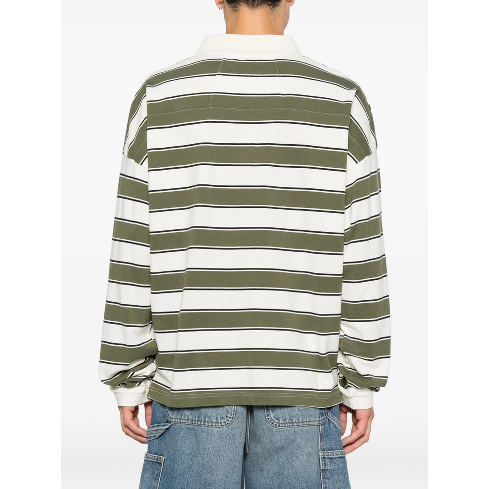 Horizontal-Stripe Long-Sleeve Polo Shirt