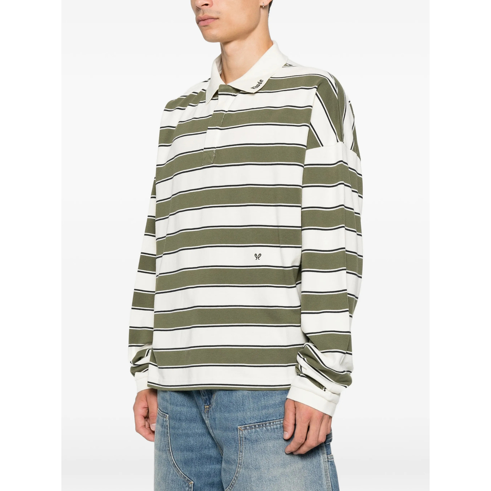 Horizontal-Stripe Long-Sleeve Polo Shirt